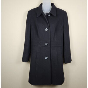 VTG Wool Cashmere Blend Overcoat Womens Black Winter Classic Dressy Coat Long 14